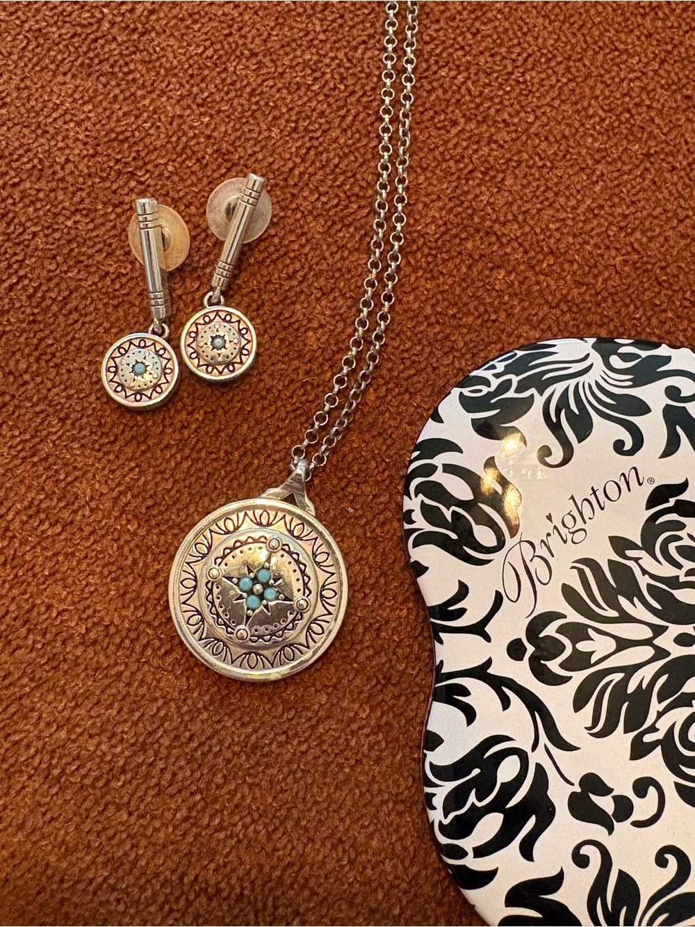Brighton Silver Necklace and Earrings with Turquoise Accents